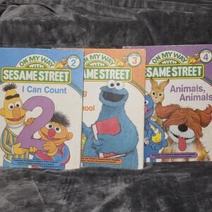 Vintage Sesame Street Books Lot Vol 2 3 4 On My Way Early Readers Hardcover